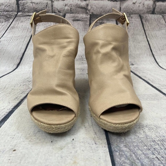 Steve Madden Corizon Wedge Open Toe Sandal Beige Womens Size 8.5 - Picture 2 of 10